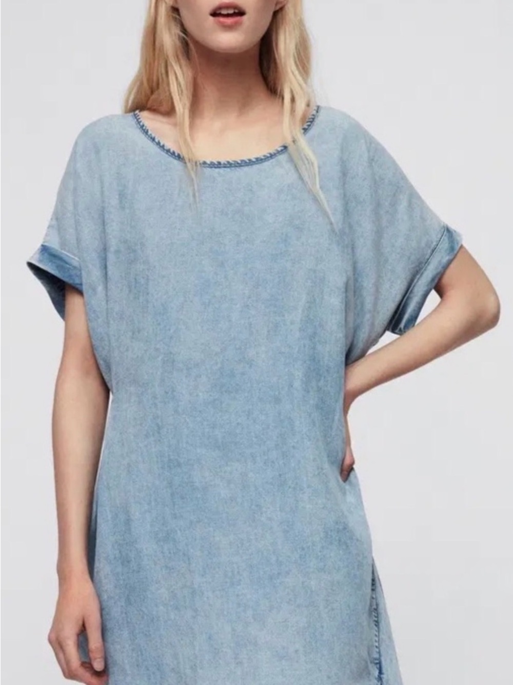 All Saints Chambray Sonny Tie Front Denim Dress Sz. Small